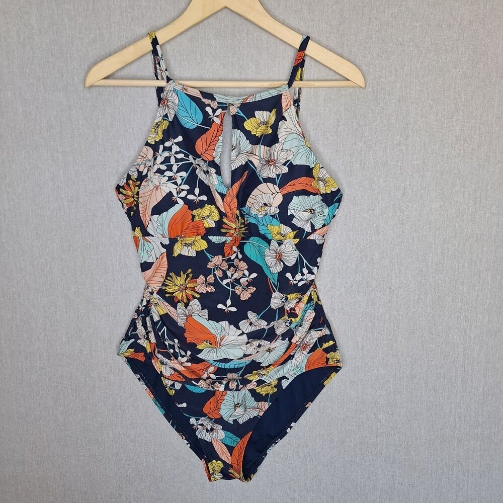 💙 Tracy Ellen Floral Slightly Padded One Piece Swimsuit Size 14 Flattering Vaca